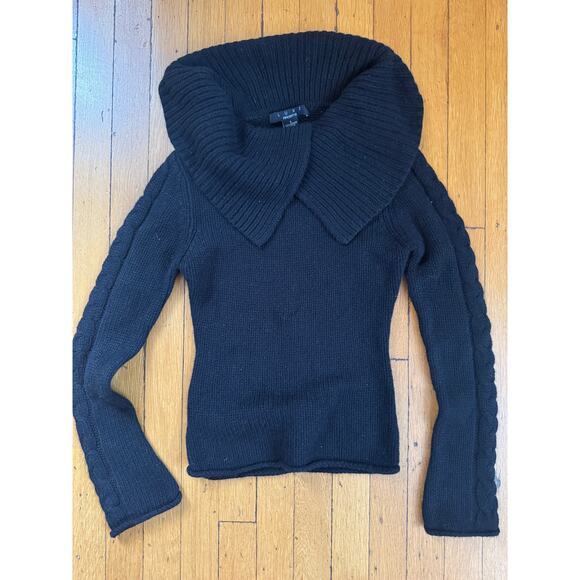 LUXE Arden B  100% Cashmere Thick Cable Black Sweater Small - Picture 5 of 5